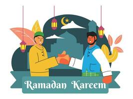 plano Projeto ilustração Ramadã kareem. muçulmano pessoas a comemorar Ramadã vetor