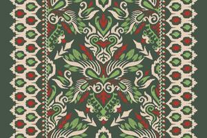 ikat floral paisley bordado em verde plano de fundo.ikat étnico oriental padronizar tradicional.asteca estilo abstrato vetor ilustração.design para textura,tecido,vestuário,embrulho,decoração,cachecol,tapete