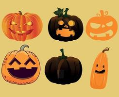 abóbora objetos de halloween sinais símbolos ilustração vetorial abstrato com fundo marrom vetor