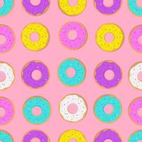 padrão sem emenda com donuts em um fundo rosa. estilo bonito dos desenhos animados. ilustração vetorial. vetor