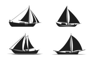 conjunto do barco a vela silhuetas, Navegando barco vetor silhueta definir, veleiros Preto clipart agrupar