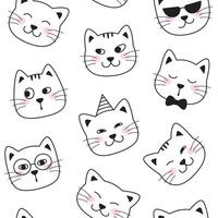 engraçado gato rostos desatado padrão, fundo. animal personagem animal rostos. rabisco ilustrações, desenho animado, quadrinho estilo desenhos vetor