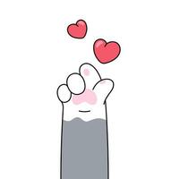gato pata mostrando coreano amor placa com corações por aí isto, dedo coração. desenho animado, quadrinho estilo ilustração. vetor rabisco desenhando