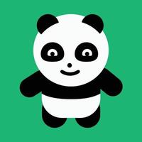 design de personagens de desenhos animados de panda com ilustração em vetor de fundo verde isolado. Desenhos animados planos de panda feliz.