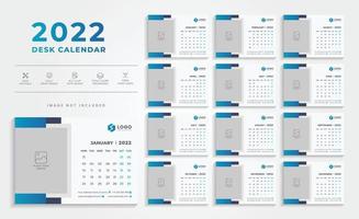 calendário de mesa moderno azul para 2022 vetor