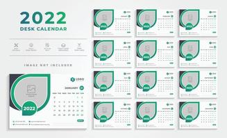 modelo de design de calendário de mesa verde 2022 criativo moderno vetor