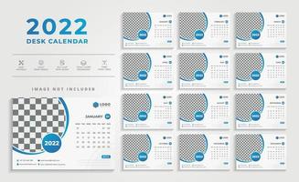 Calendário 2022 de mesa simples e moderno com esquema de cores azul vetor