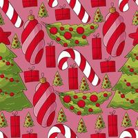 ano Novo. padrão de vetor sem costura com bastão de doces, árvore de Natal. padrão na mão desenhar estilo. pode ser usado para tecido, embalagem, papel de embrulho, têxtil e etc.
