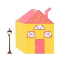 doce casa com rua lanterna. fofa desenho animado casa de boneca. mão desenhado vetor ilustração isolado em branco fundo.