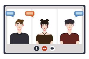 vídeo conferência conceito. pessoas avatares em computador tela. vetor ilustração