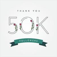 obrigado 50 mil seguidores com design de modelo de ilustração de flores vetor