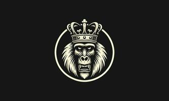 cabeça babuíno vestindo coroa vetor logotipo Projeto