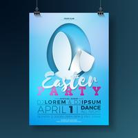Vector Páscoa Party Flyer ilustração com orelhas de coelho e elementos de tipografia