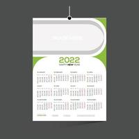 calendário de vetor de parede de 12 meses de cor verde 2022 design