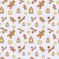 bonito padrão sem emenda com biscoitos de gengibre e canela com laranja. desenho vetorial tradicional para cartões, banners, convites, etc. Feliz Natal vetor