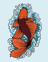 ilustração de peixes koi com estilo japonês vintage vetor