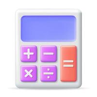 3d moderno calculadora isolado em branco. matemática ícone. Adição, subtração, multiplicação e divisão botões. aritmética operações. financeiro matemática dispositivo calcular. vetor ilustração