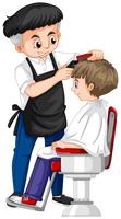 Barbeiro dando o corte de cabelo de menino