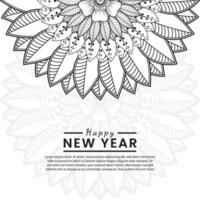 modelo de banner ou cartão de feliz ano novo com flor mehndi vetor
