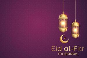 eid al-fitr Mubarak cumprimento cartão com lanternas e crescente vetor