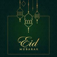 Ramadã eid al-fitr Mubarak cumprimento cartão com lanternas e árabe ligar vetor