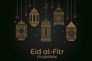 eid al-fitr Mubarak cumprimento cartão com mesquita e árabe texto vetor