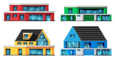 conjunto do moderno energia eficiente prédio. exterior ou fachada do pequeno cidade apartamento. urbano formado residencial tijolo prédio. suburbano vivo casas com varandas. plano vetor ilustração