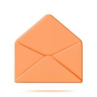 3d laranja aberto enviar envelope isolado em branco. render papel envelope ícone. conceito do Novo ou Não lida o email notificação. mensagem, contato, carta e documento. vetor ilustração