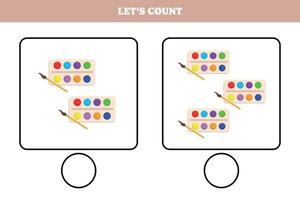 contando jogos com aquarela. educacional planilha Projeto para pré escola, Jardim da infância alunos. Aprendendo matemática. cérebro provocação Diversão atividade para crianças. vetor