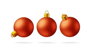3d vermelho Natal bola com dourado braçadeira isolado. render vidro Natal árvore brinquedo. feliz Novo ano decoração. alegre Natal feriado. Novo ano e natal celebração. realista vetor ilustração