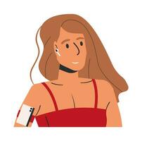 mulher corrida e ouvindo para música. Esportes fofa menina isolado. fêmea personagem dentro roupa de esporte. ao ar livre Atividades, esporte e ginástica conceito. desenho animado plano vetor ilustração