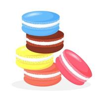 pilha de macaroons coloridos. sobremesa doce, biscoitos deliciosos. ilustração vetorial. vetor