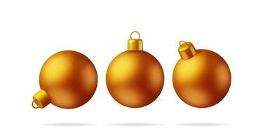3d ouro Natal bola com dourado braçadeira isolado. render vidro Natal árvore brinquedo. feliz Novo ano decoração. alegre Natal feriado. Novo ano e natal celebração. realista vetor ilustração