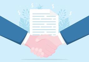 dois empresários chegam a um acordo ou acordo apertando as mãos em um contrato de cooperação como parceiros de sucesso. ilustração vetorial de fundo vetor