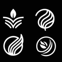 folhas logotipo vetor conjunto isolado em Preto fundo. vários formas do verde folhas do árvores e plantas. elementos para eco e bio logotipos.