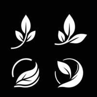 folhas logotipo vetor conjunto isolado em Preto fundo. vários formas do verde folhas do árvores e plantas. elementos para eco e bio logotipos.