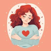 ai gerado menina com amor próprio ícone ilustração. amor você mesmo vetor