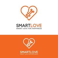 Coração de amor inteligente com modelo de design de logotipo de lâmpada vetor