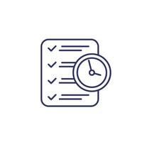ícone da linha de gerenciamento de tempo com lista de verificação e relógio vetor