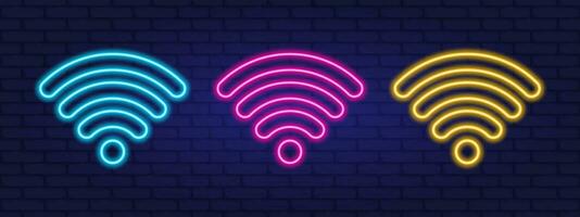 Wi-fi ícones definir. sem fio Internet sinais. sem fio conectividade ícones néon estilo. vetor ilustração