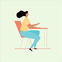 mulher sentado às a mesa. vetor ilustração dentro uma plano estilo.