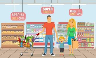 família compras personagens definir, compras, isolado em branco. grupo pessoas. Shopping compras, conectados compras, saudável comendo, família com Comida a partir de a supermercado. vetor ilustração dentro plano estilo