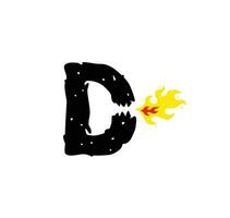 carta d, a imagem do uma cuspidor de fogo dinossauro e uma réptil. vetor ilustração. logotipo, emblema para a empresa. ícone. dentado Preto carta d com fogo e chama.