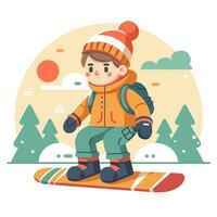 snowboard criança plano cor vetor ilustração