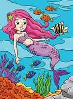 sereia e uma peixe colori desenho animado ilustração vetor
