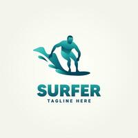 surfar clube minimalista gradiente mascote logotipo modelo vetor ilustração Projeto. simples desenho animado surfista, água esporte, prancha de surfe logotipo conceito