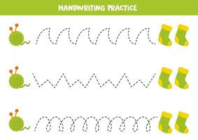 rastreamento linhas para crianças. desenho animado verde meias e bola do fio. vetor