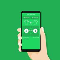 mão segurando o smartphone com aplicativo de futebol ou futebol de pontuação ao vivo na tela. vetor