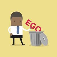 empresário africano jogar seu ego no lixo. vetor