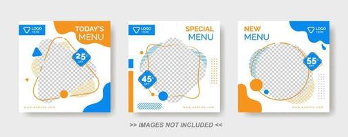 modelo de banner de menu de comida, modelo de postagem de mídia social, banner de restaurante de comida deliciosa vetor